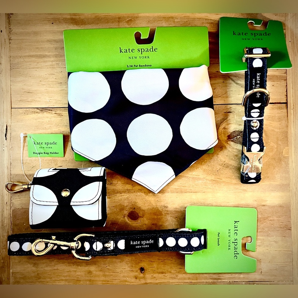 NWT•Kate Spade•Art Dot Dog Leash•Collar•Waste Bag Holder•Bandana Bundle